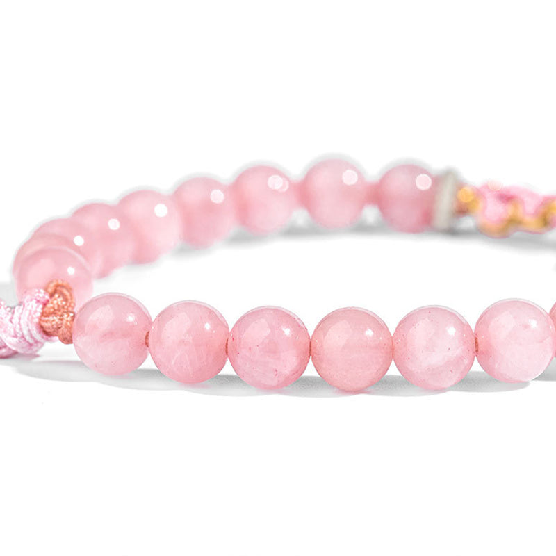 Buddha Stones 999 Sterling Silver Natural Red Agate Pink Crystal Cherry blossom Bracelet