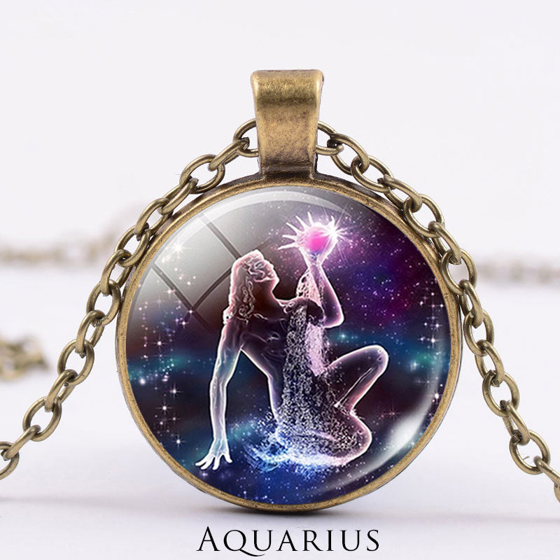 12 Constellations of the Zodiac Moon Starry Sky Protection Blessing Necklace Pendant