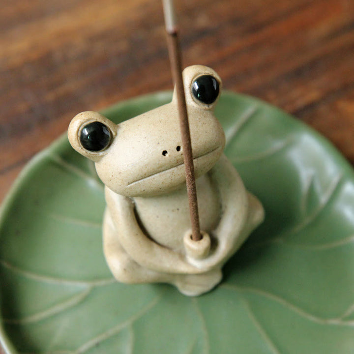 Handmade Ceramic Stick Frog Incense Burner Decoration