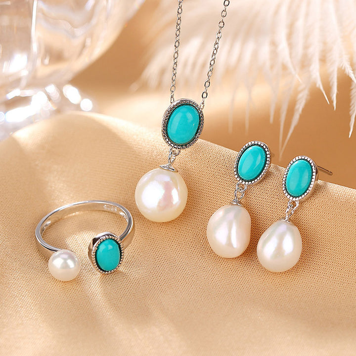 Buddha Stones 925 Sterling Silver Pearl Turquoise Healing Wisdom Necklace Pendant Ring Earrings