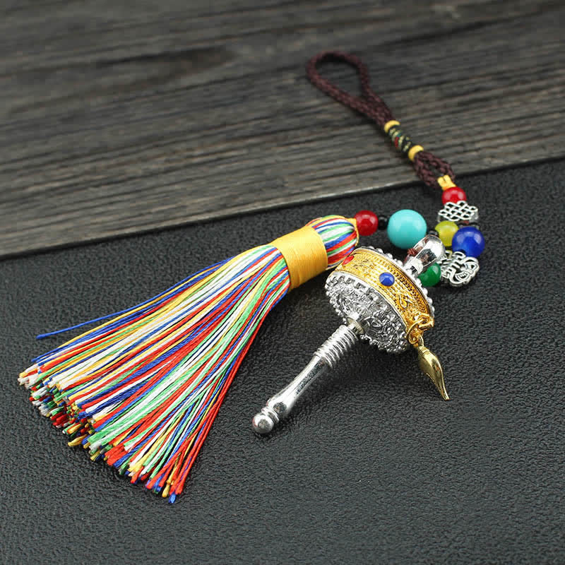 Tibet Om Mani Padme Hum Prayer Wheel Tassel Bag Car Hanging Decoration