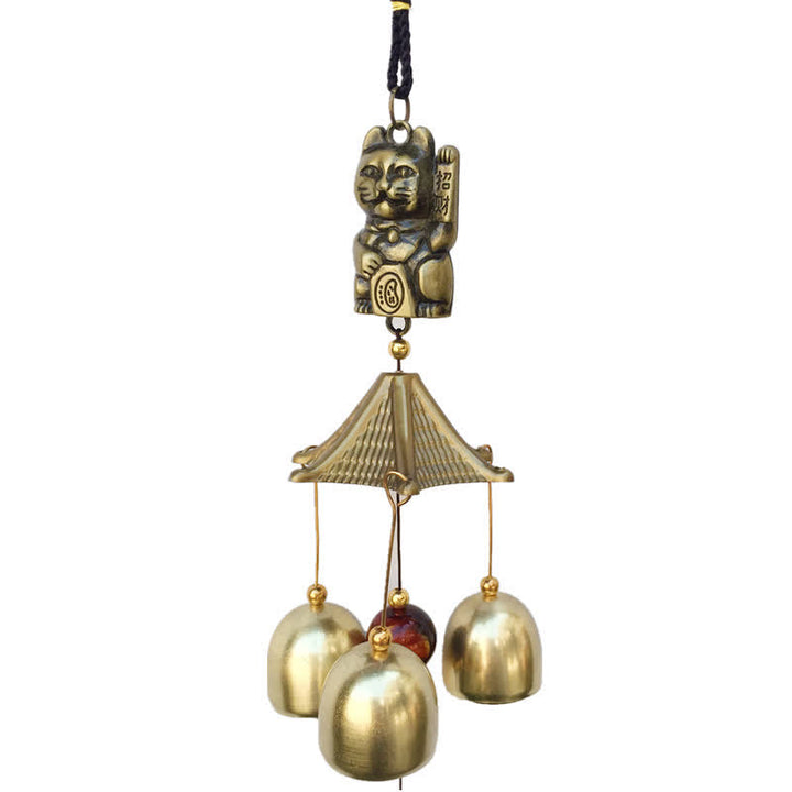 Auspicious Wealth Cat Wall Hanging Chime Bell Copper Luck Handmade Home Decoration