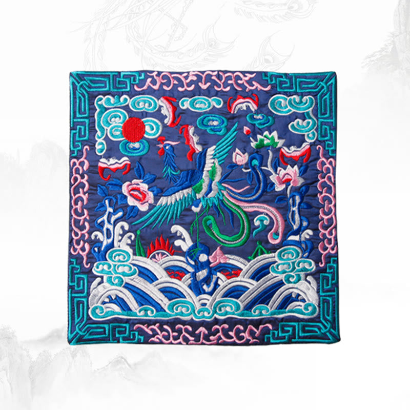 Buddha Stones Phoenix Dragon Kirin Embroidery Cup Mat Pad Tea Cup Coaster Kung Fu Tea Mat