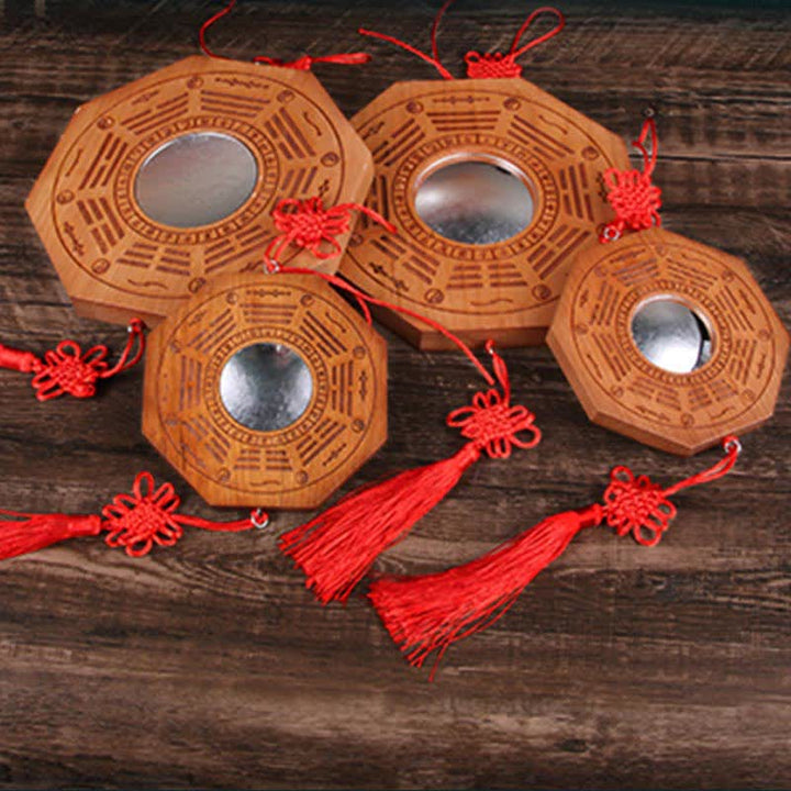 Feng Shui Bagua Map Peach Wood Five-Emperor Coins Chinese Knotting Balance Energy Map Mirror