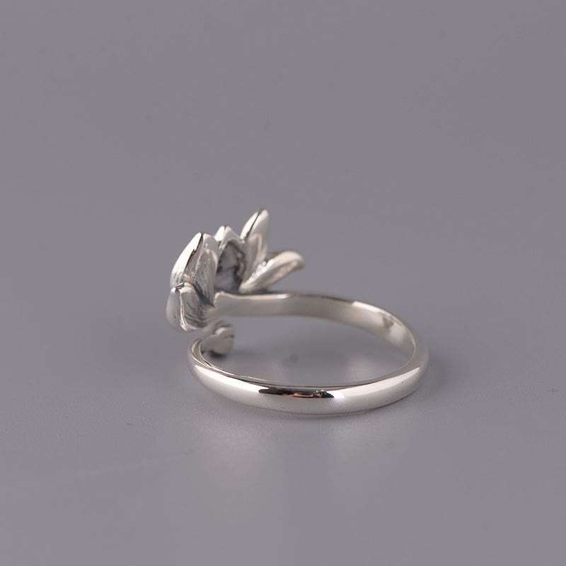 Buddha Stones 925 Sterling Silver Lotus Flower New Beginning Adjustable Ring