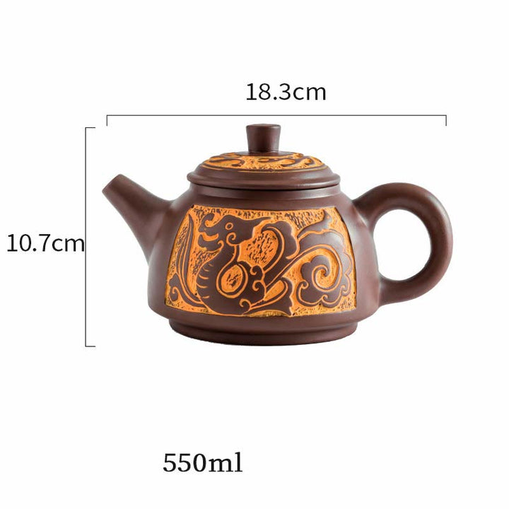 Buddha Stones Auspicious Clouds Dragon Phoenix Chinese Gongfu Tea Set Ceramic Teapot