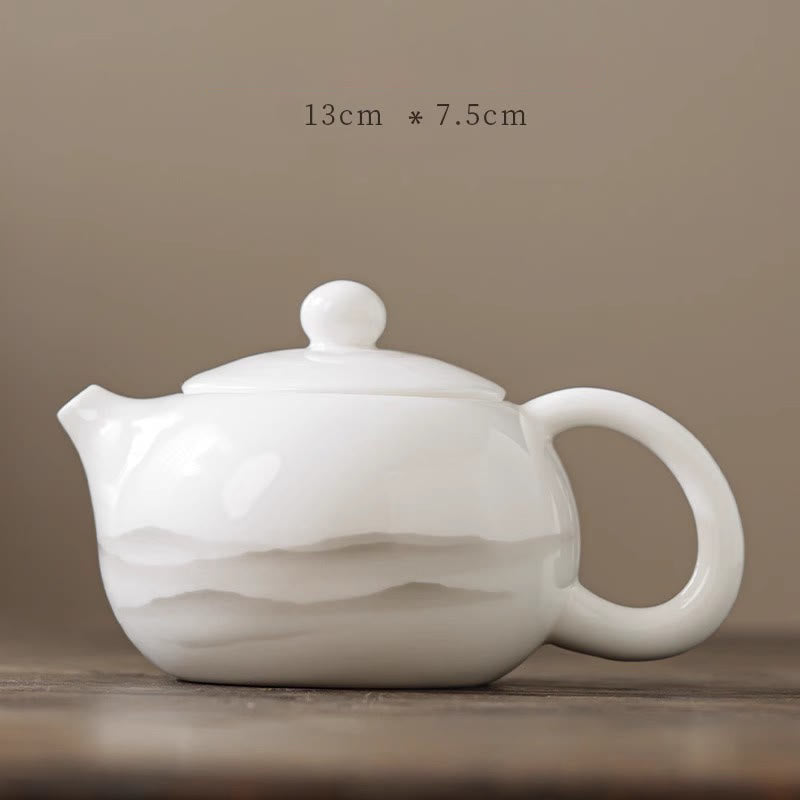 Buddha Stones Vintage Ink Painting Mountain White Porcelain Ceramic Gaiwan Sancai Teacup Kung Fu Tea Cup And Saucer With Lid Tea Utensil Teapot