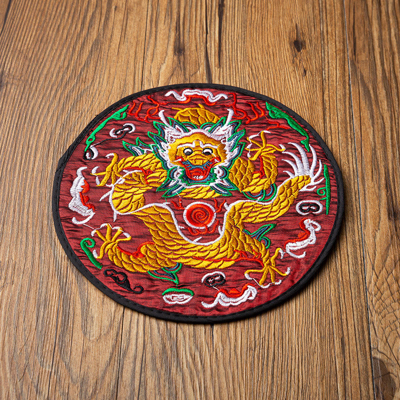 Buddha Stones Dragon Embroidery Cup Mat Pad Tea Cup Coaster Kung Fu Tea Mat