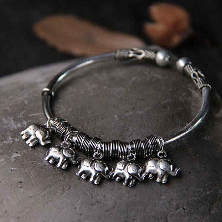 Buddha Stones 925 Sterling Silver Elephant Strength Bracelet Bangle