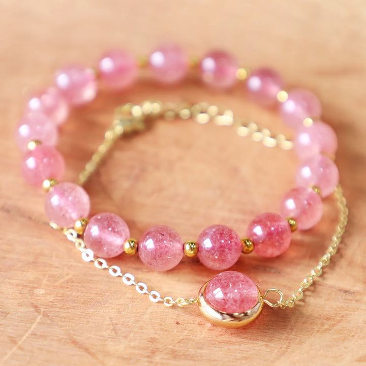 Buddha Stones Sun Stone Strawberry Quartz Crystal Positive Bracelet