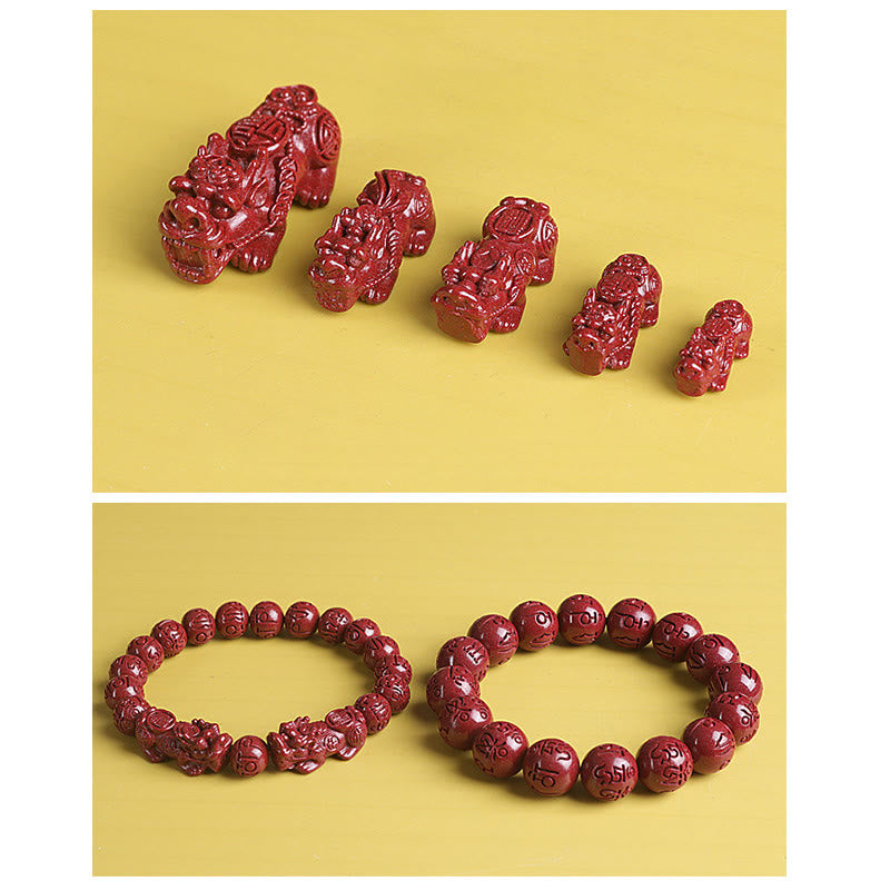 Natural Double PiXiu Cinnabar Om Mani Padme Hum Wealth Luck Bead Bracelet