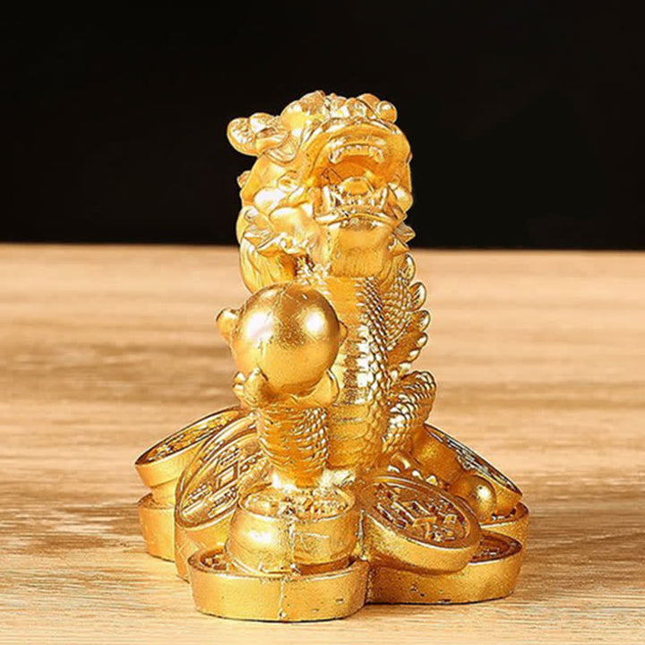 Buddha Stones Feng Shui Dragon Copper Coin Wealth Success Luck Decoration