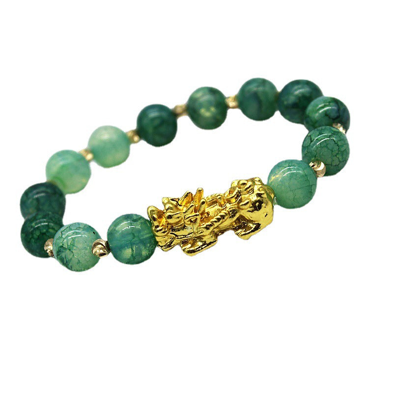 Buddha Stones Handmade Cyan Jade Pi Xiu Success Bracelet