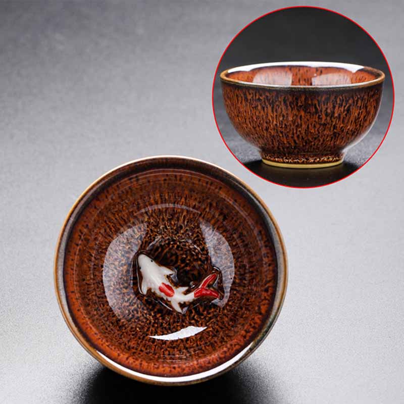 Buddha Stones Small Koi Fish Kiln Change Chinese Jianzhan Ceramic Teacup Kung Fu Tea Cup 60ml