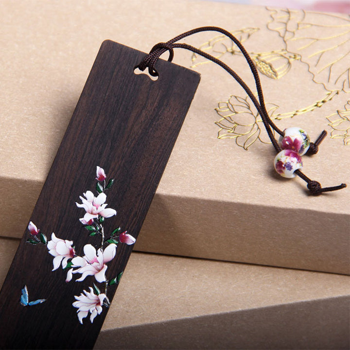 Buddha Stones Butterfly Flower Ebony Wood Bookmarks With Gift Box