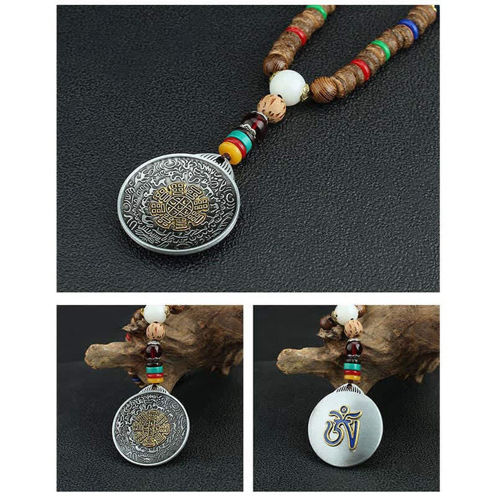 Buddha Stones Tibetan Om Mani Padme Hum Prayer Wheel Rotation Vajra Wood Necklace Pendant