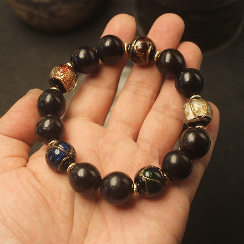 Buddha Stones Western Soapberry Incense Ash Liuli Glass Bead Wealth Bracelet