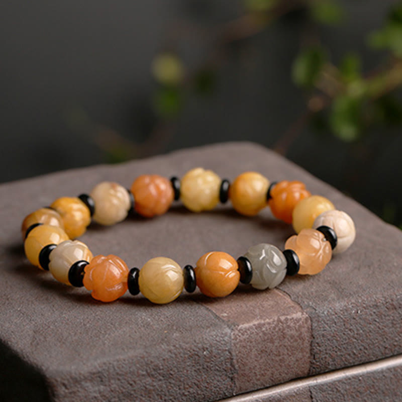 Golden Silk Jade Lotus Wealth Luck Bracelet