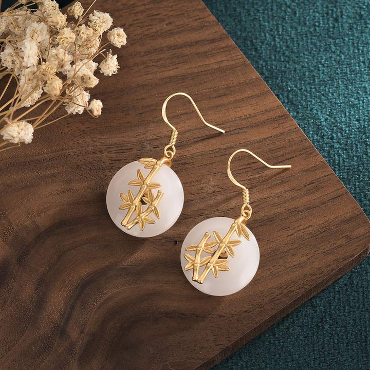 Buddha Stones FengShui White Jade Fortune Earrings