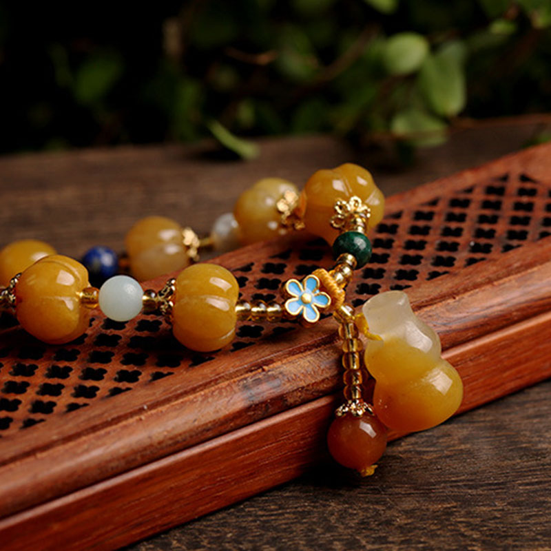 Buddha Stones Golden Silk Jade Pixiu Wealth Bracelet