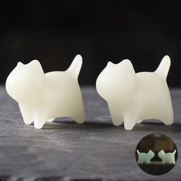 Buddha Stones 2Pcs Mini Cute Cat Glowstone Luminous Lucky Cat Energy Decoration