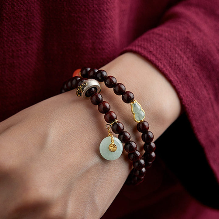 Buddha Stones Chinese Zodiac Natal Buddha Small Leaf Red Sandalwood Jade Red Agate PiXiu Sooth Bracelet