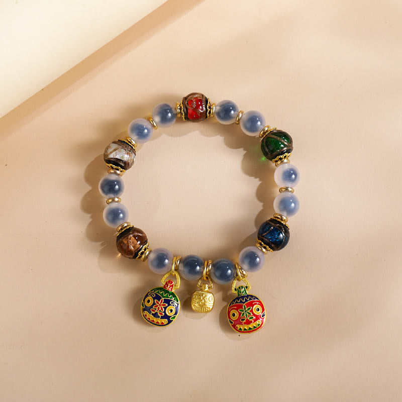 Buddha Stones Colorful Candy Agate Gold Swallowing Beast Family Liuli Glass Bead Strength Bracelet