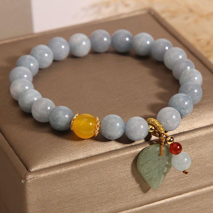 Buddha Stones Aquamarine Jade Leaf Healing Charm Bracelet