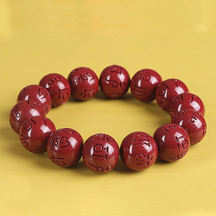 Natural Double PiXiu Cinnabar Om Mani Padme Hum Wealth Luck Bead Bracelet