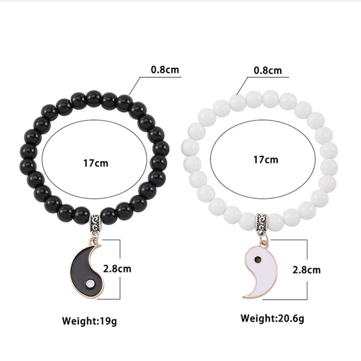 Buddha Stones 2Pcs Black Onyx White Turquoise Bead Yin Yang Protection Couple Bracelet