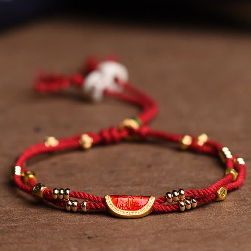 Buddha Stones Handmade Cinnabar Dumplings Design Luck Braided Red Rope Bracelet