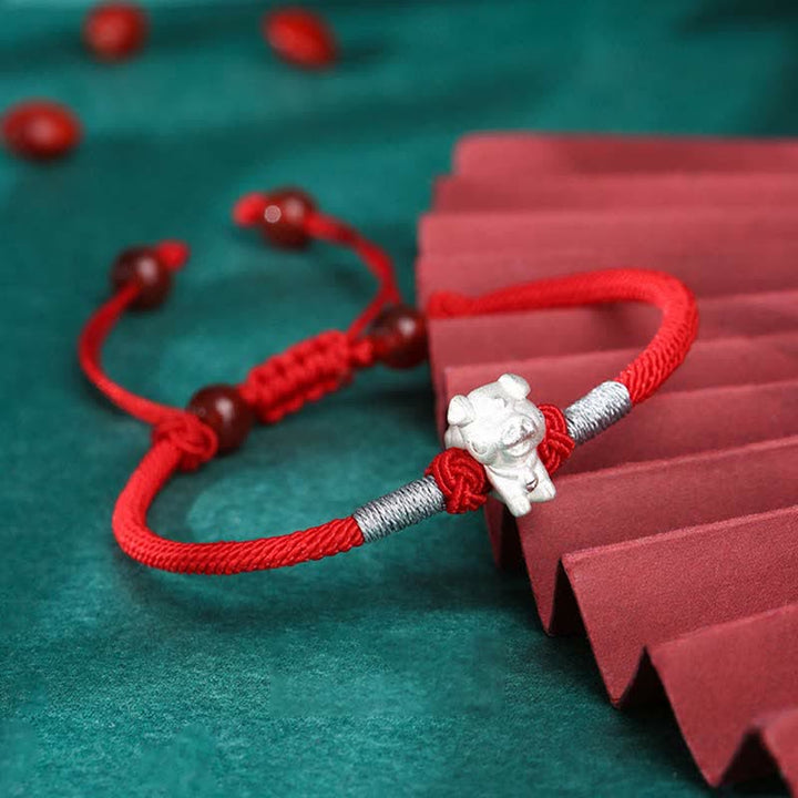 Buddha Stones 999 Sterling Silver Chinese Zodiac Luck Strength Red String Bracelet