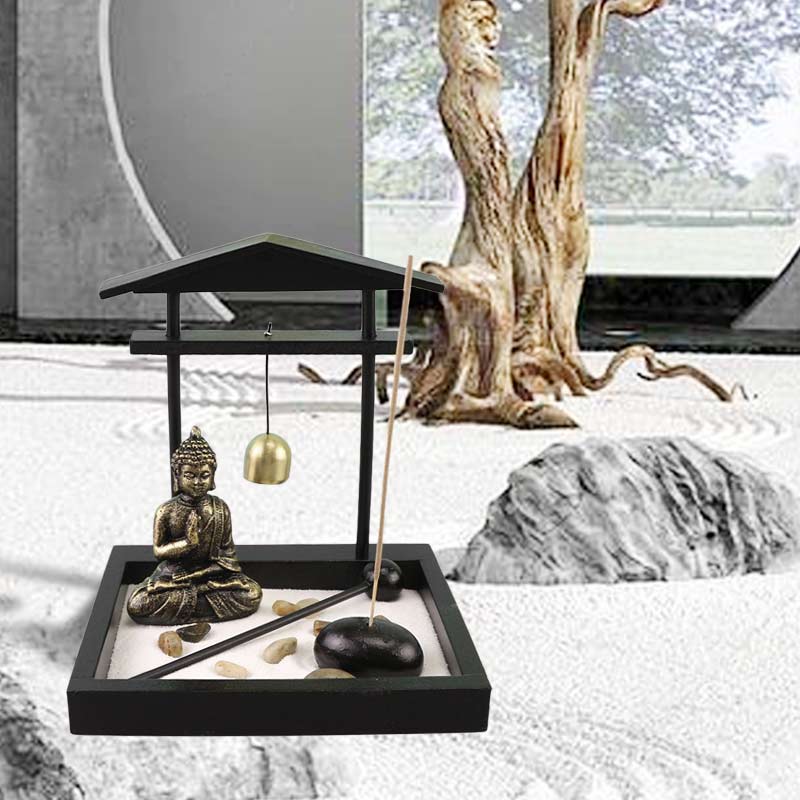 Buddha Statue Rocks Meditation Peace Zen Garden Set Home Decoration