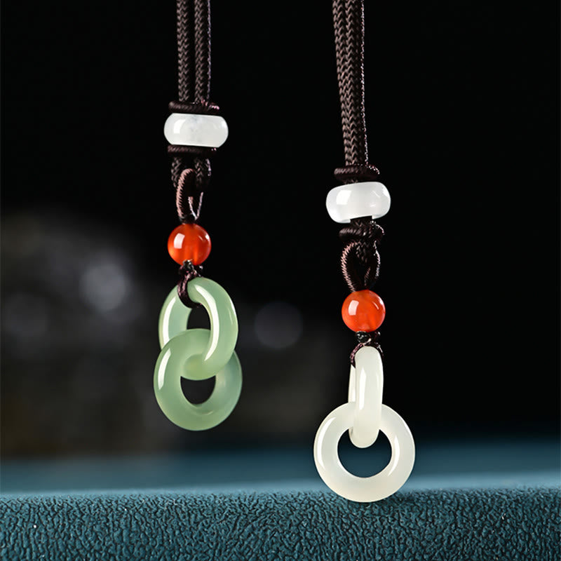 Buddha Stones Natural Hetian Cyan Jade White Jade Double Peace Buckle Success Necklace Pendant