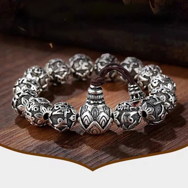 Buddha Stones Tibetan Om Mani Padme Hum Carved Alloy Beads Amulet Bracelet