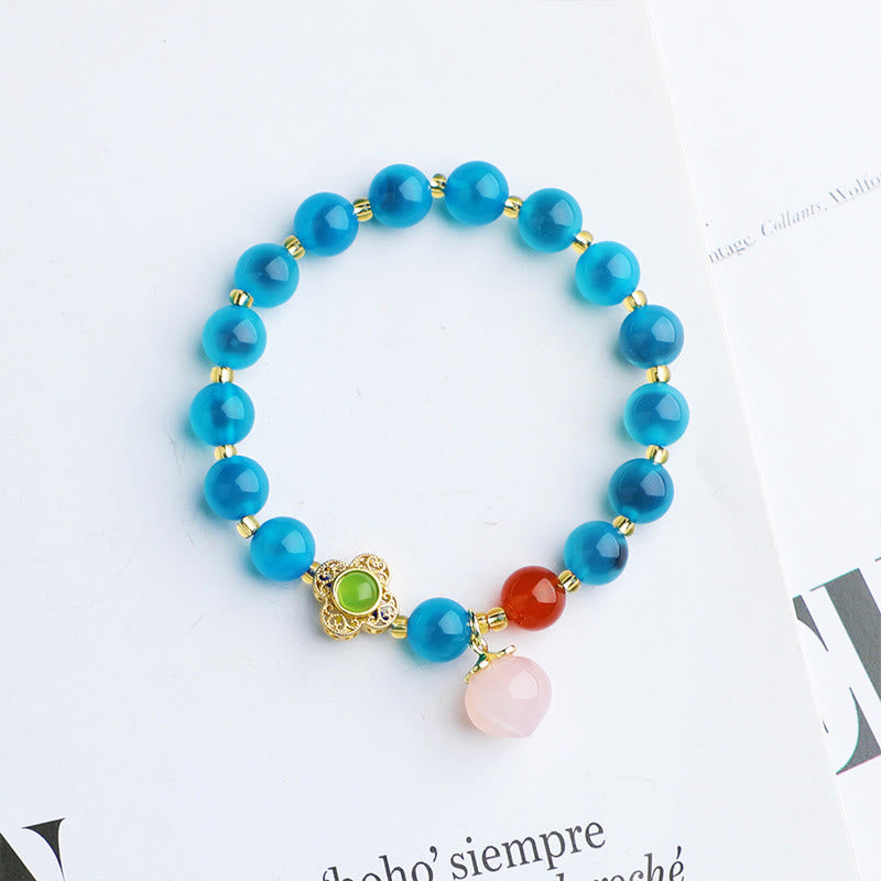 Buddha Stones Colorful Candy Agate Gold Swallowing Beast Family Peach Harmony Charm Bracelet