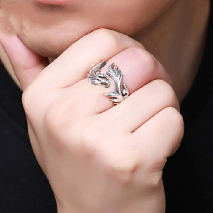 Buddha Stones Dragon Pattern Protection Strength Adjustable Ring