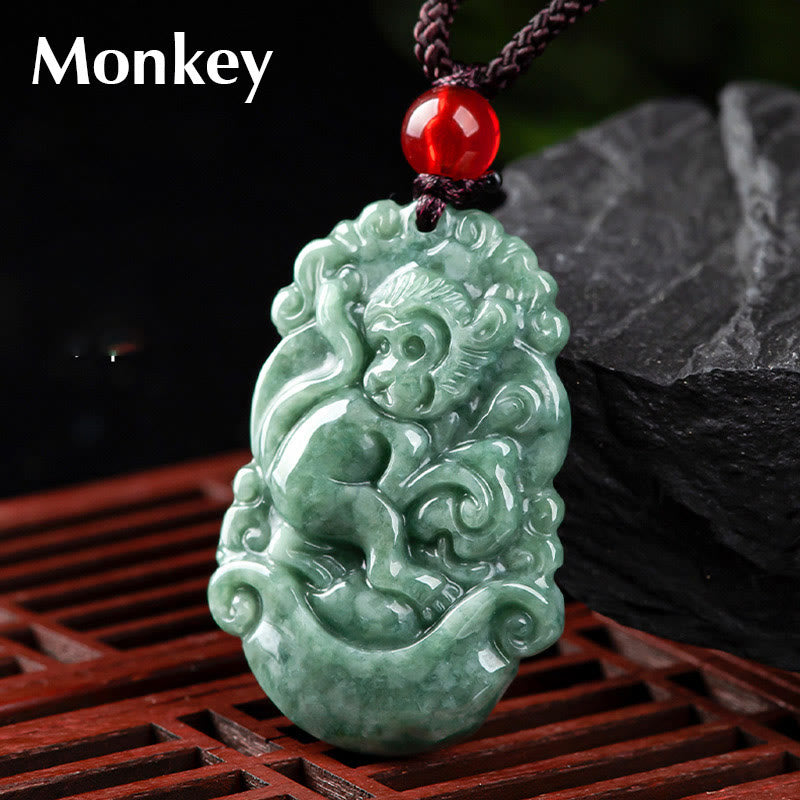 Buddha Stones Natural Jade 12 Chinese Zodiac Prosperity Necklace Pendant