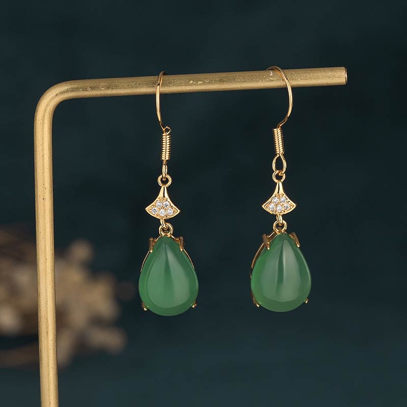 Buddha Stones Cyan Jade Luck Drop Earrings