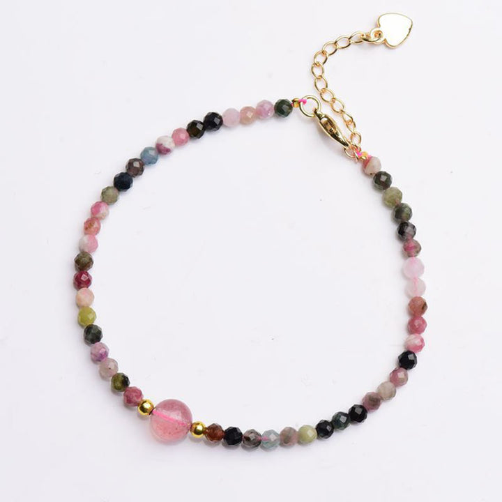 Buddha Stones Natural Colorful Tourmaline Strawberry Quartz Bead Positive Love Bracelet