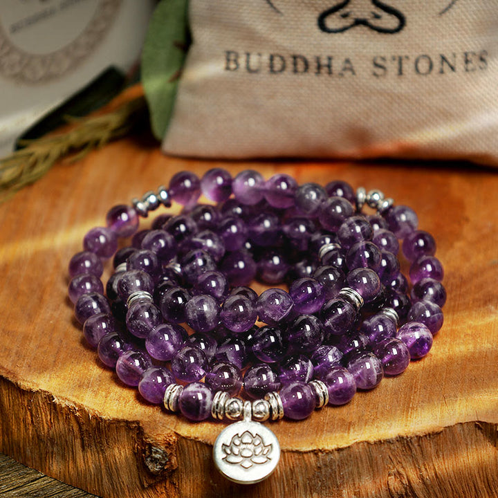 Buddha Stones Natural Amethyst Purification Mala Bracelet