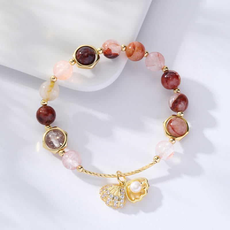 Buddha Stones Natural Colorful Rutilated Quartz Shell Protection Bead Bracelet