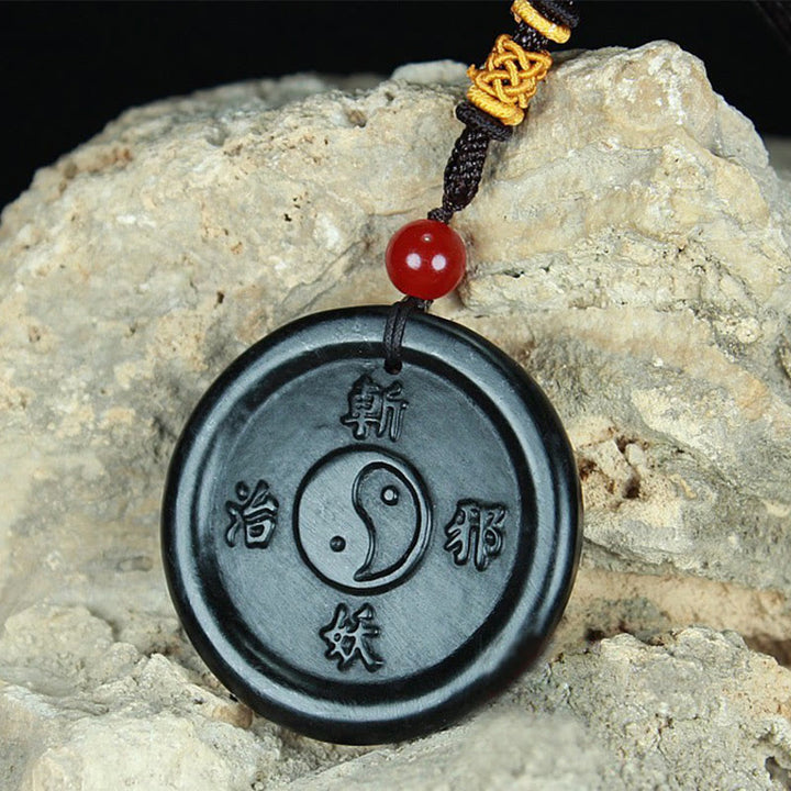 Buddha Stones Natural Hetian Cyan Jade Yin Yang Luck Harmony Necklace Pendant