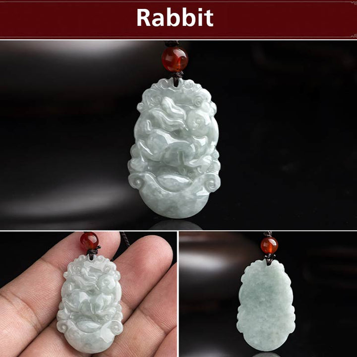 Buddha Stones Natural Jade 12 Chinese Zodiac Sucess Pendant Necklace