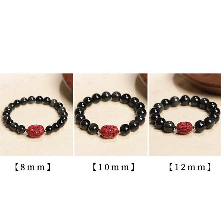 Buddha Stones Chinese Zodiac Natal Buddha Natural Black Obsidian Cinnabar Purification Bracelet