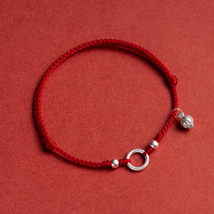 Buddha Stones 925 Sterling Silver Lucky Fortune Peace Joy Lotus Peace Buckle Red String Bracelet