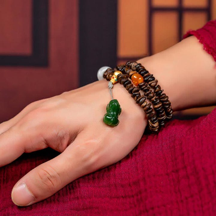 Buddha Stones 108 Mala Beads 925 Sterling Silver Brunei Agarwood Red Agate PiXiu Hetian Jade Peace Strength Bracelet