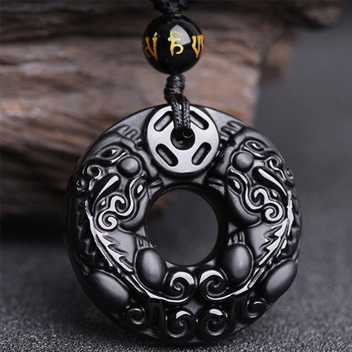 Buddha Stones Pixiu Obsidian Wealth Pendant Necklace