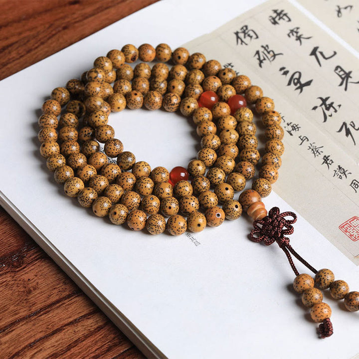 Buddha Stones 108 Mala Beads Bodhi Seed Red Agate Auspiciousness Bracelet