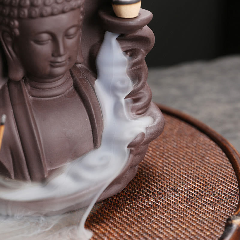 Buddha Stones Tibetan Avalokitesvara Buddha Lotus Healing Backflow Smoke Fountain Incense Burner